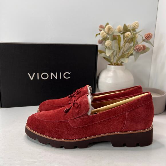Vionic Finley Slip On Comfort Shoes Suede Loafers Syrah Red Women 9 NWB - Picture 1 of 11